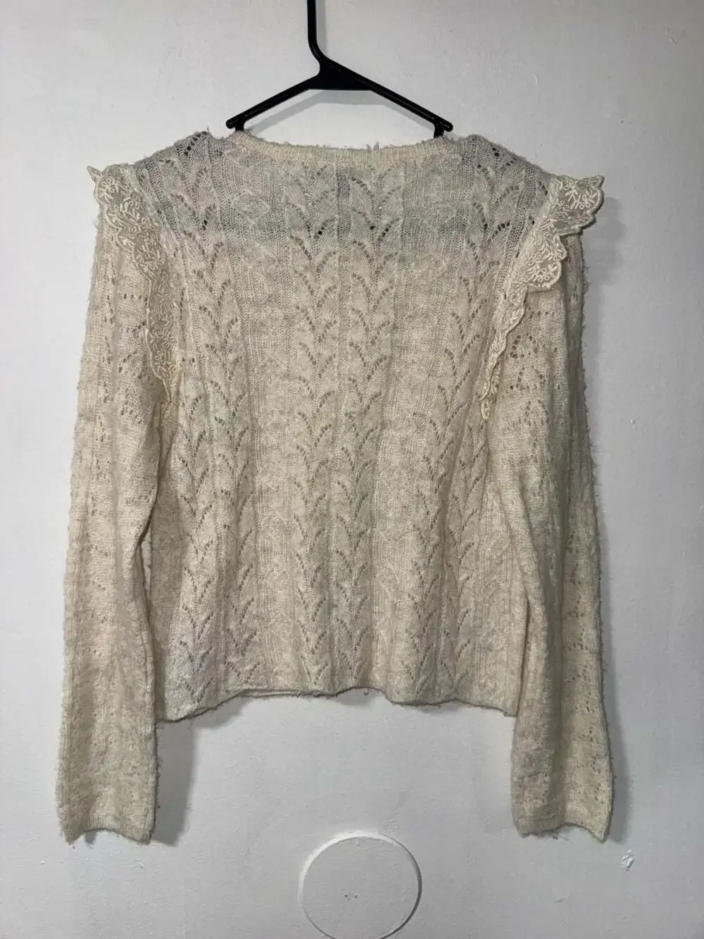 American Eagle Lace Ruffle Sweater Cream Medium